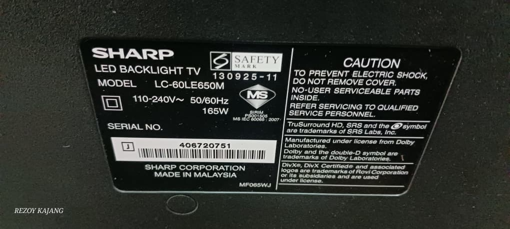 Sharp 60" LED TV (Model LC-60LE650M) - Image 2